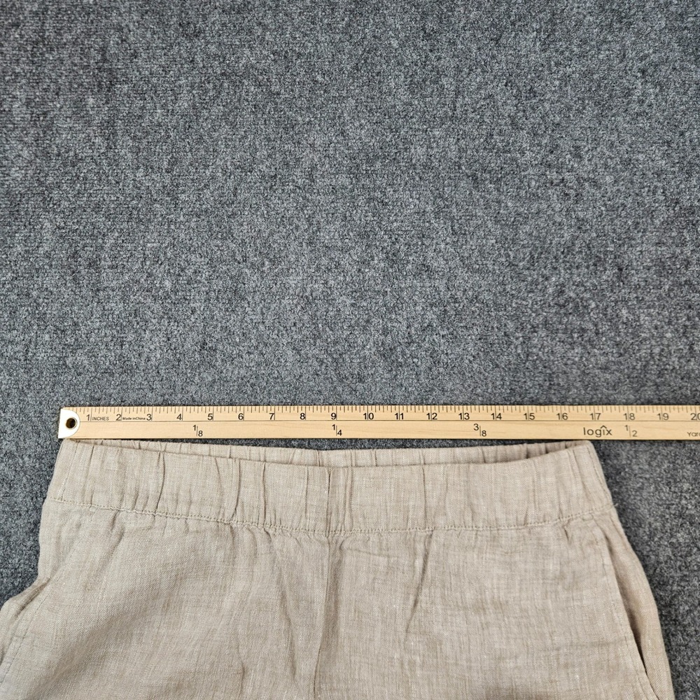 Pure Jill Linen Crop Pants Oatmeal Beige Wide Leg Elastic Waist Petite Medium - Picture 4 of 10